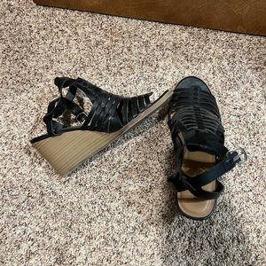 Black Strappy Maurice’s Sandal Wedges. Size 9